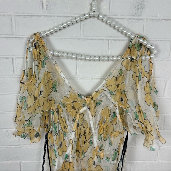 NWT RVCA X Camille Rowe Yellow Sheer Floral Lolo Dress Size M/10 - Picture 4 of 16